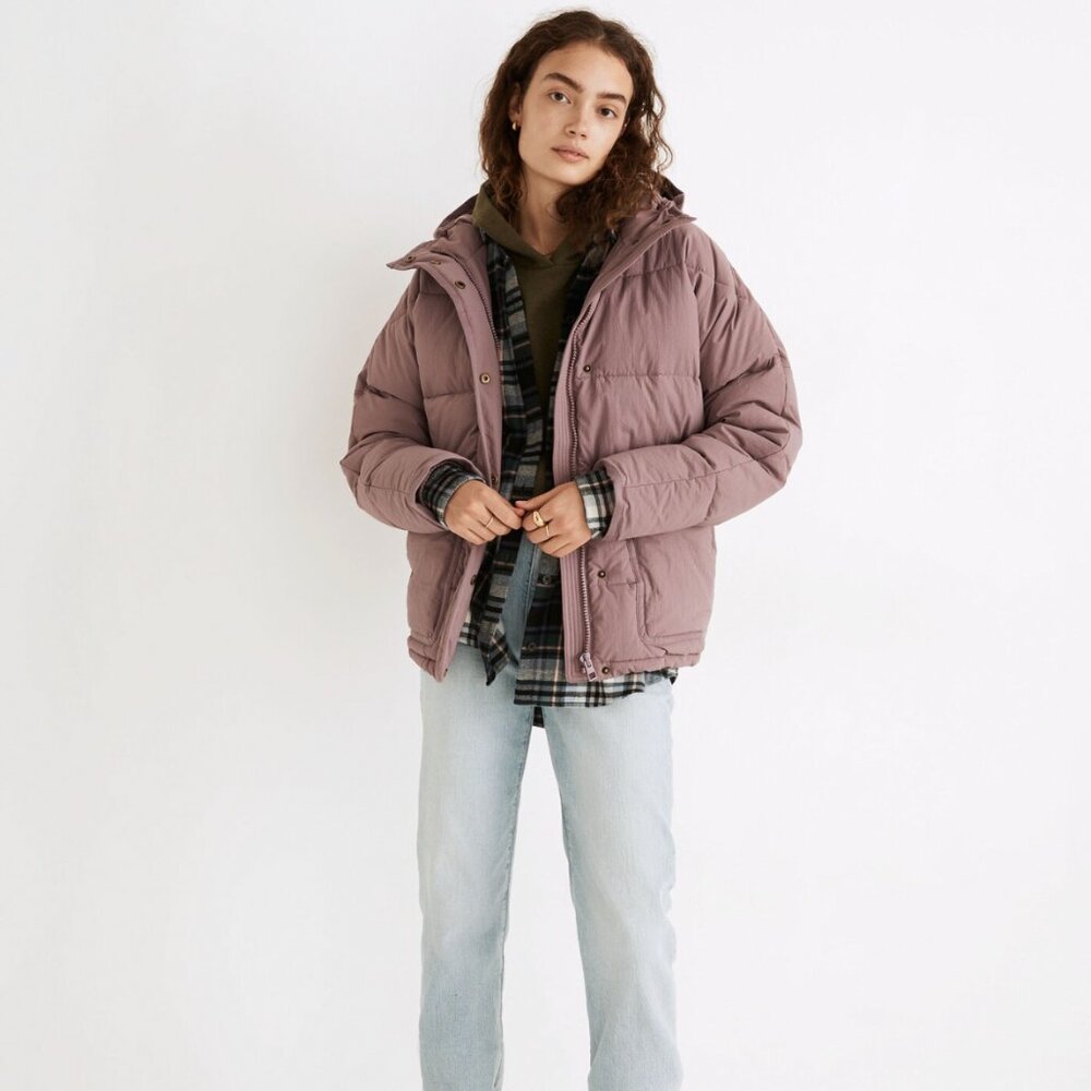 ❗️SOLD❗️Madewell Quilted "Holland" Hooded Puffer Jacket Pink Mauve Size Small